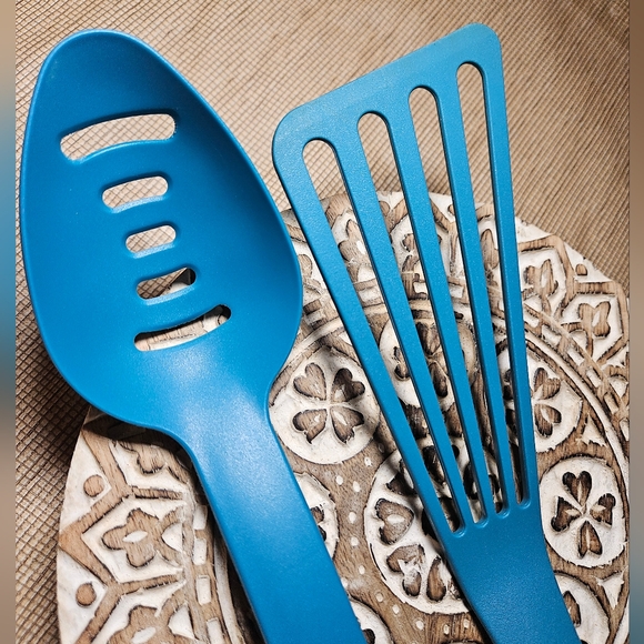 Rachael Ray Marine Blue Nylon Slotted Spoon & Spatula Set of two EUC - Picture 5 of 9